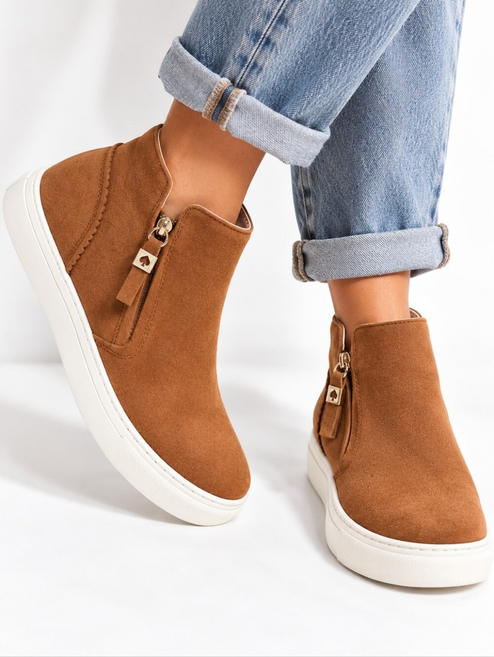 Kate Spade New York Suede High Top Sneaker Booties Cognac Size 6B